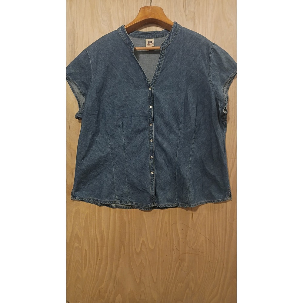 Faded Glory Womens Plus Denim V-Neck Top Blue 26W 28W. Y2K Fashion, 90s Style.